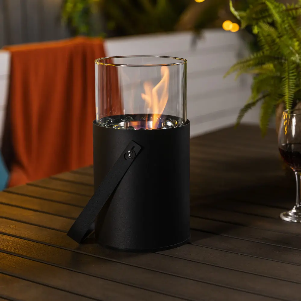 FathersDayGift Portable Grey Mini Tabletop Fire Pit with Glass Guard Bioethanol Gel Fuel Outdoor Fireplace 3000BTU Indoor Outdoor Decorative Garden Design for Camping Backyard Gatherings