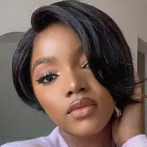 Summer Hairstyle Short Pixie Cut Ready to Go Pre-Styled Human Hair Affordable Glueless Human Hair Wig 13x4x1 Lace Front Side Part Lace Front Wigs with Side Fringe Swept Bangs