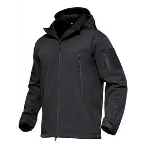 [Polyester Tactical Softshell Jacket] 100% Polyester Softshell Men's Tactical Jacket - Hooded Windbreaker with Pockets, Zipper Closure, Regular Fit - Fall/Winter Collection
