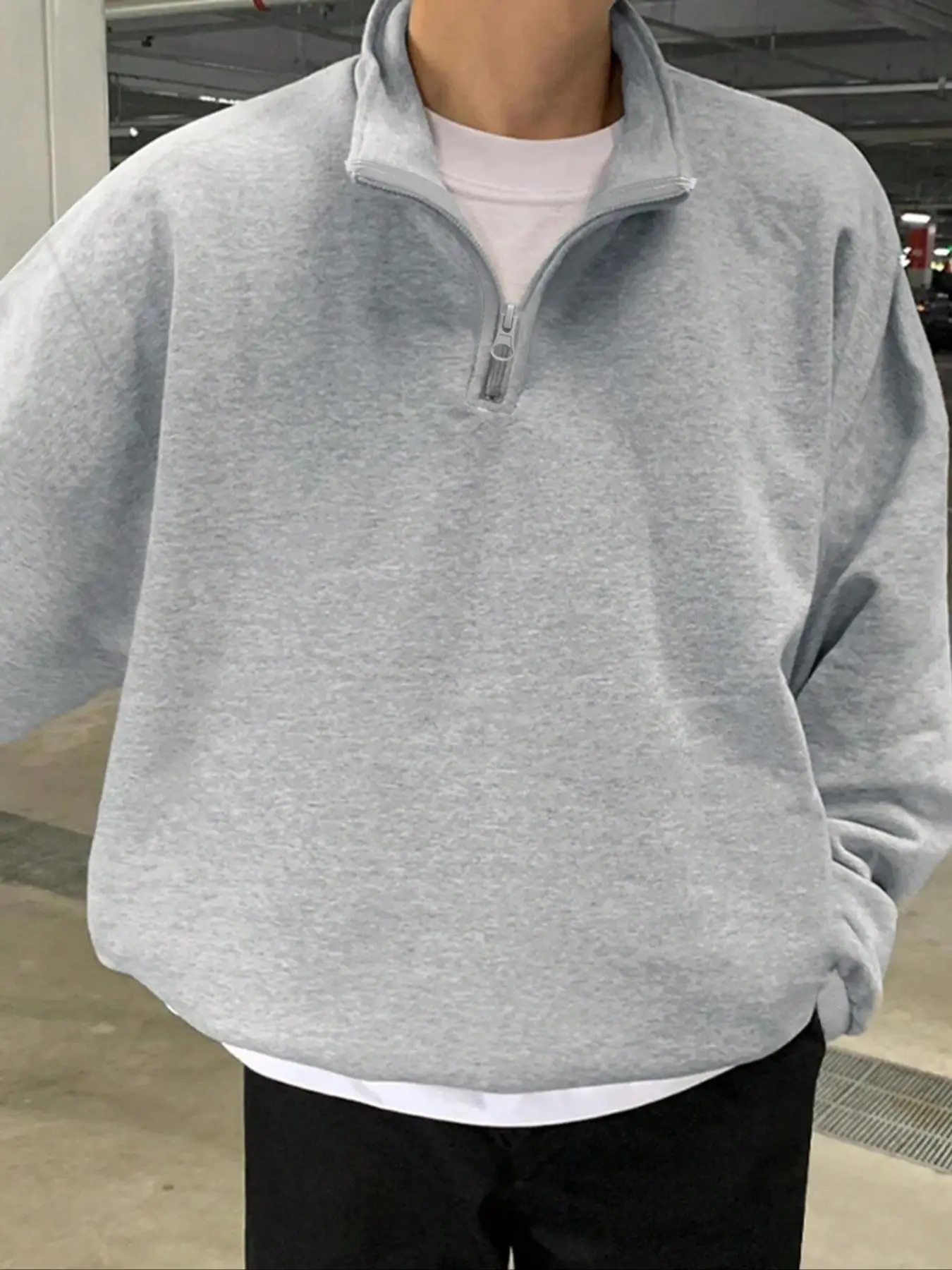 Men's Solid Drop Shoulder Half Zip Up Thermal Lined Lounge Sweatshirt, Regular Fit Casual Long Sleeve Funnel Neck Pullover for Spring & Fall, Men's Lo