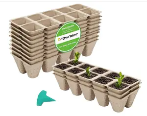 GROWNEER 120 Cells Peat Pots Seed Starter Trays 12 Packs Biodegradable Seedling Pots Germination Trays Organic Plant Starter Kit with 15 Pcs Plant Labels