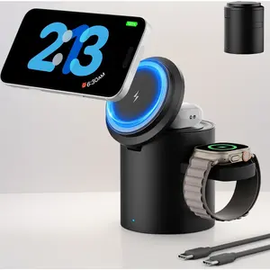 Black 2026 foldable 3 in 1 MagSafe wireless charging stand for iPhone 17 16 15 14 13 12 AirPods Pro Apple Watch Ultra fast magnetic charger