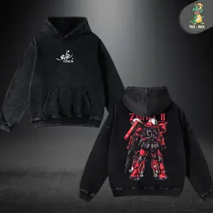 Gundam Mobile Suit Zaku II MS-065 Hoodie – New Release Unisex Mineral Washed Heavy Cotton, Double-Sided Anime Manga Design, Perfect Gift for Gundam Fans & Anime Lovers YD9
