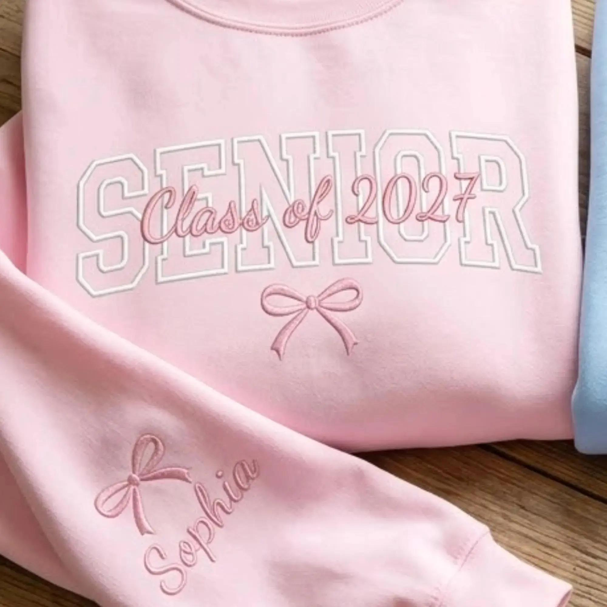 Embroidered Senior Sweatshirt, Class of 2027, Personalized Cheer Gift, Coquette Crewneck