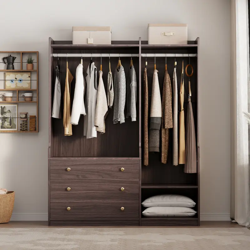 Open Wooden Wardrobe Storage for Bedroom Brown