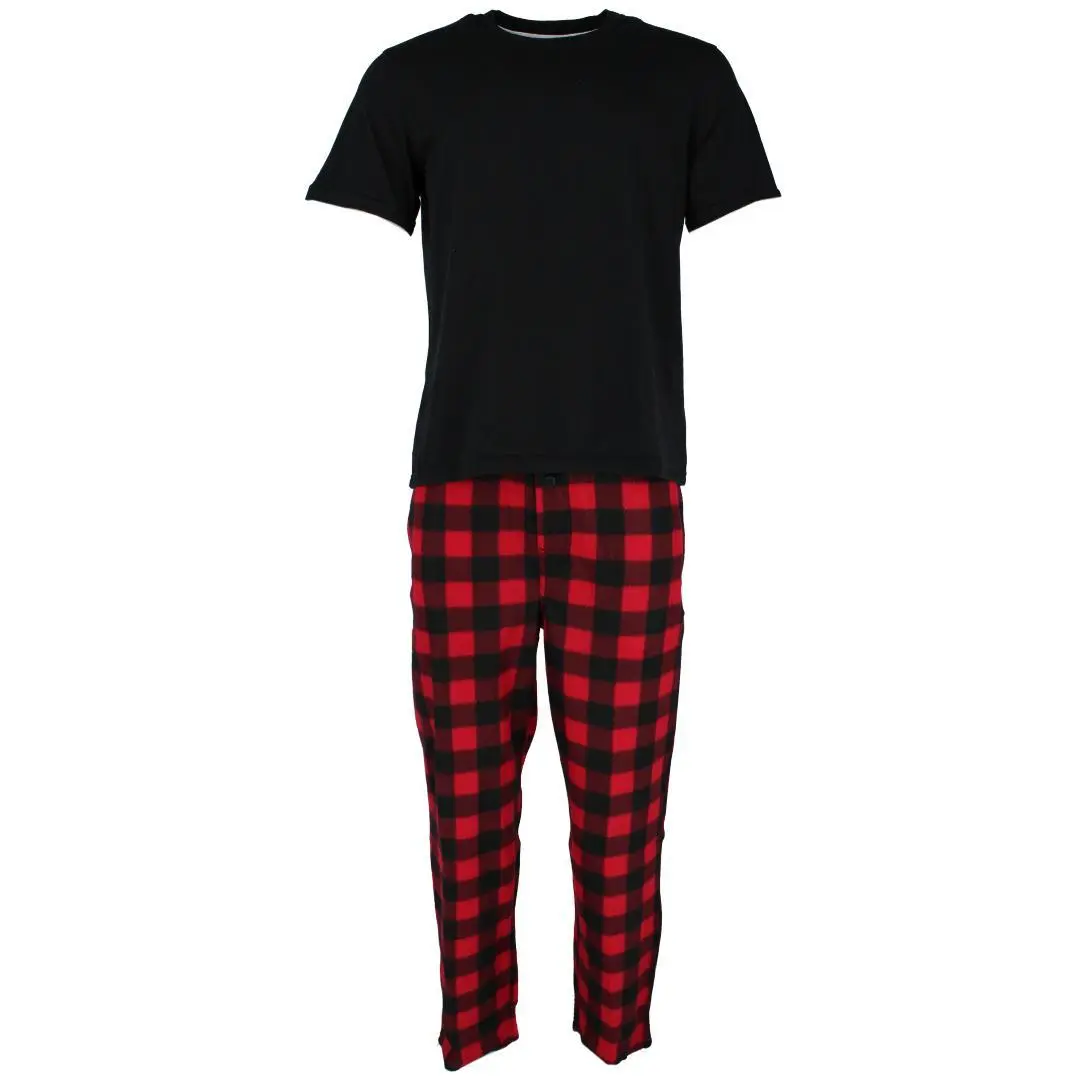 Fruit of the Loom Men's Big & Tall Fleece Plaid Sleep Pant and Tee Set, Long Leg Pajama Sets, Nightwear, Menswear, Classic, Pyjamas, Checkered, Cotton