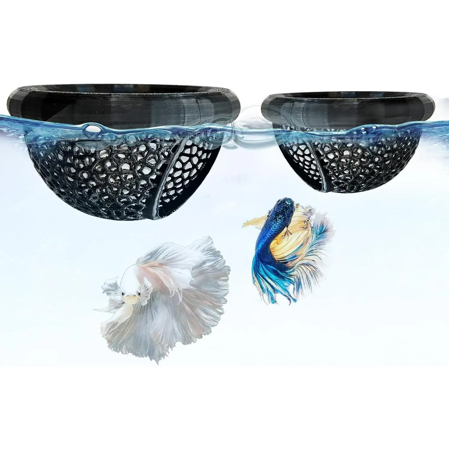 2 count Betta Hammock,Bett a Bed, Floating Betta Fish Hammock,  Printed Aquarium Decor, Betta Fish Feeder, Safe Resting Spot for Betta, Shrimp and Small Fish (Black)