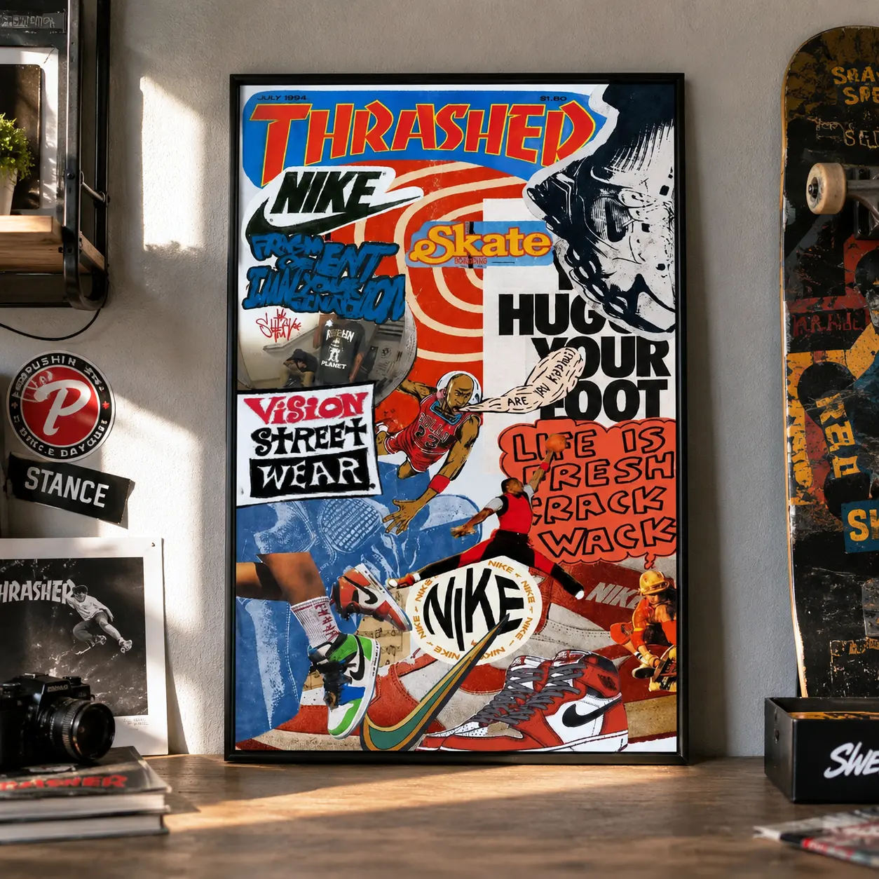 90s Vintage Sneaker Collage Canvas Print, Retro Streetwear Wall Art Poster, Aesthetic Room Decor for Sneakerheads