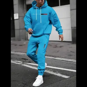 Men's regular fit letter printed hooded sweatshirt and sweatpants set, casual streetwear long sleeved hooded sweatshirt and jogging pants, men's autumn and winter daily clothing