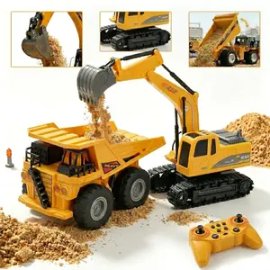 2 PCS Remote Control Construction Vehicle Toy Set,rc toy 2 in 1,360° Rotation, 20M Range Sandbox Construction Toys，Friction-Powered RC Excavator & RC Dump Truck with Lights and Sounds for Imaginative Play, Perfect Birthday Gift