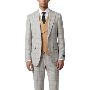 BOGO FREE Pino Baldini Angelo Men's Camel 3-Piece Plaid Suit