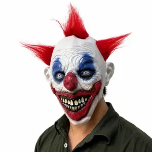 Creepy Evil Clown Latex Mask with Hair, Scary Killer Jester Face Cover for Adults, Horror Monster Costume Prop for Halloween & Party, Party Face Masks