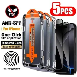 5pcs Protective Privacy Screen Protector, Privacy Tempered Glass for iPhone 17/16/15/14/13/12/11 Pro Max/Pro/Plus/Mini,One-Click Film Applicator,full coverage,Anti-Peeping,Anti-Scratch,Anti-Fingerprint,Easy to install