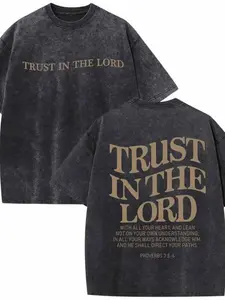 Men's Christian Shirt, Catholic Faith Jesus Religious T-Shirt, Belief God Bible Verse Top, Washed Casual Wear, Half Sleeve Fitted Style