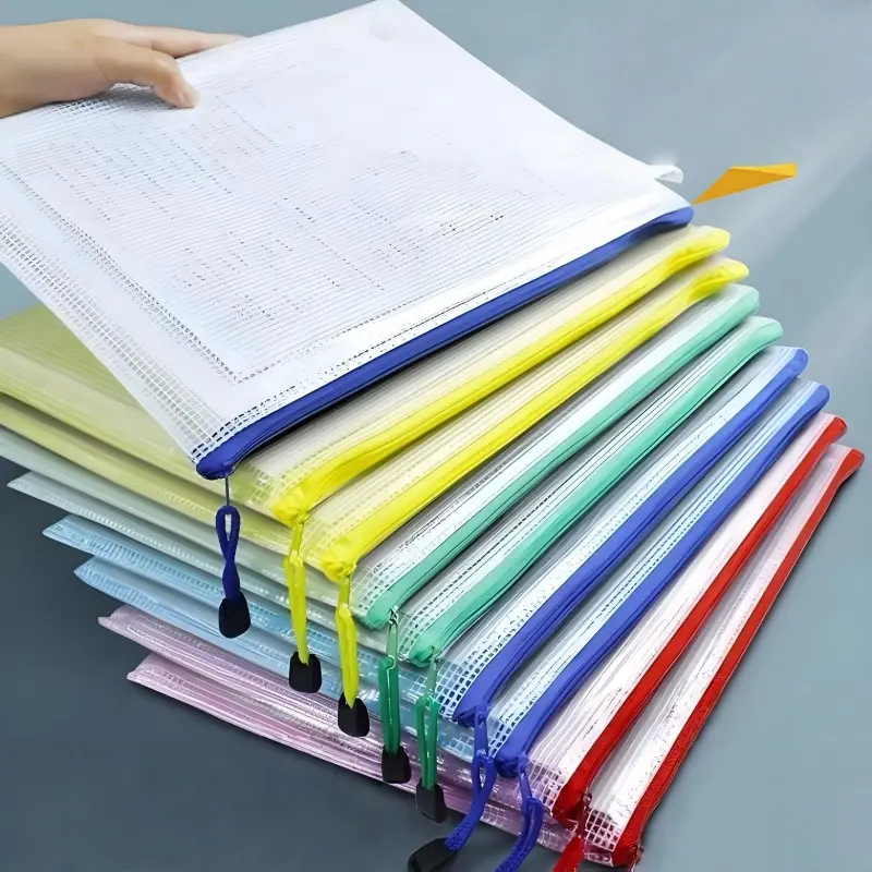 5-Pack A4 Mesh Zipper File Bags, Waterproof Document Pouch, Large-Capacity Organizer for School, Office