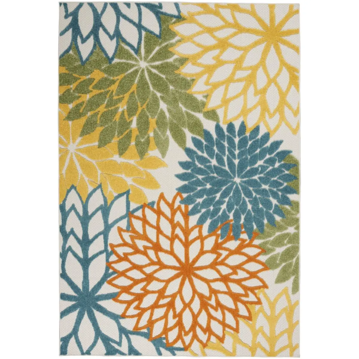 212 MAIN 4x6 ft. Turquoise Floral Rectangular Polypropylene Non-Skid Indoor & Outdoor Floor Rug, Decorative Area Rug, Polypropylene Rug