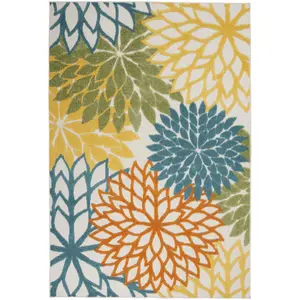 212 MAIN 4x6 ft. Turquoise Floral Rectangular Polypropylene Non-Skid Indoor & Outdoor Floor Rug, Decorative Area Rug, Polypropylene Rug