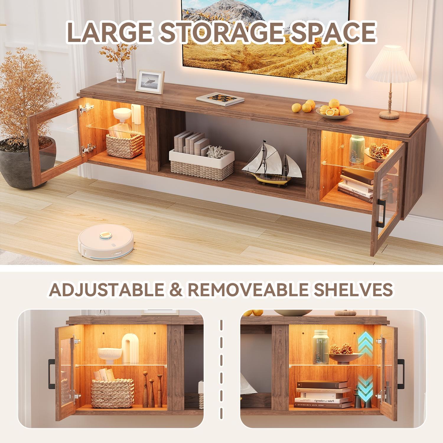 [TV STAND ONLY]oneinmil 70” Floating TV Stand | Large Storage Media Console with Adjustable Shelves | Wall-Mounted Entertainment Center for 80” TVs (220LBS Capacity)