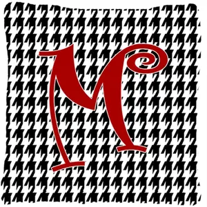 212 MAIN 14x14 in. Houndstooth Monogram Initial M Black Polyester Outdoor/Indoor Decorative Sofa Pillow - Fade-Resistant Fabric
