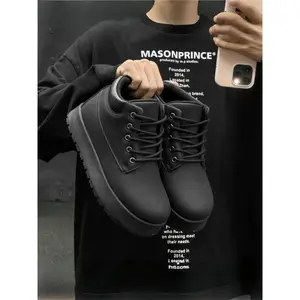 Men's Faux Leather High-Top Sneakers, Thick Sole Shock Absorption, Daily Commute & Light Outdoor Use, Trendy Practical Design(Sheets)