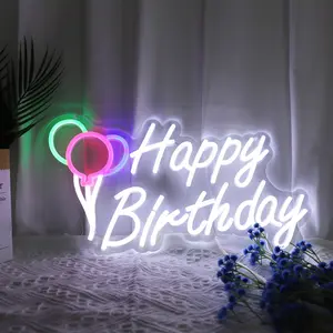 Happy Birthday neon sign, suitable for bedroom, holiday celebration, holiday atmosphere, and birthday party wall decoration.