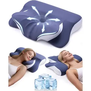 Cervical Neck Pillow for Back Side Sleepers, Memory Foam Double-Side Ergonomic Contoured Pillows with Cooling Pillowcase, Mellow Sleep Pillows for Sleeping