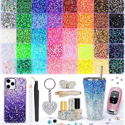 40-Color 40000-Pcs Compact & Convenient Jelly Resin Flatback Shining Rhinestone Kit with Included Tools, Nail Art Decorations for DIY Crystal Jewelry Design, 40 Color -40000Pcs