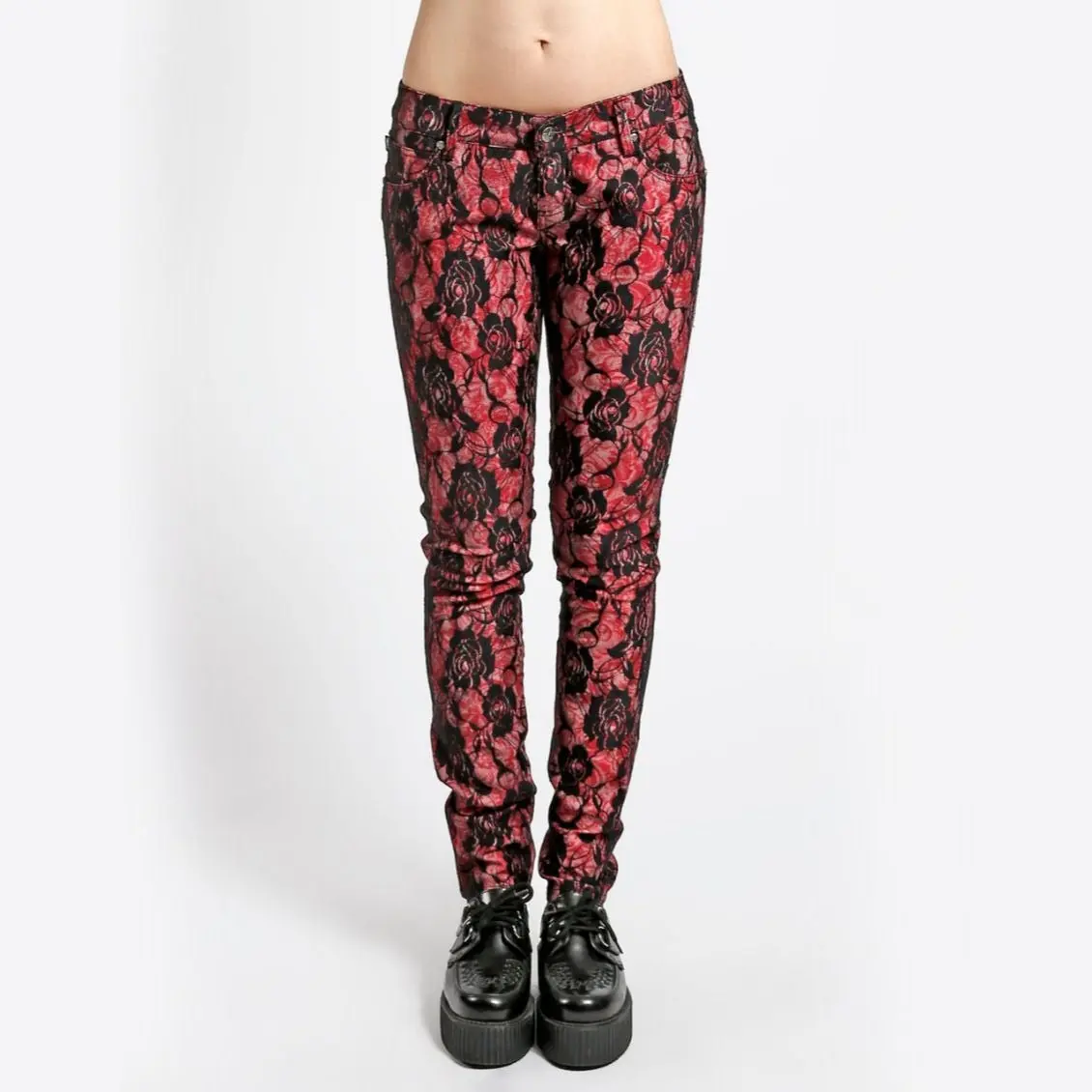 Red Rose Floral Skinny Jeans with Stretch Fit by Tripp NYC