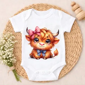 Baby Bodysuit Romper Cute Bull With Bow And Scarf Newborn Clothes Comfortable Cotton Toddler Size baby clothes boy Soft Unisex Romper Gift Set for Coming Home, Birthday & Baby Shower 0-24M