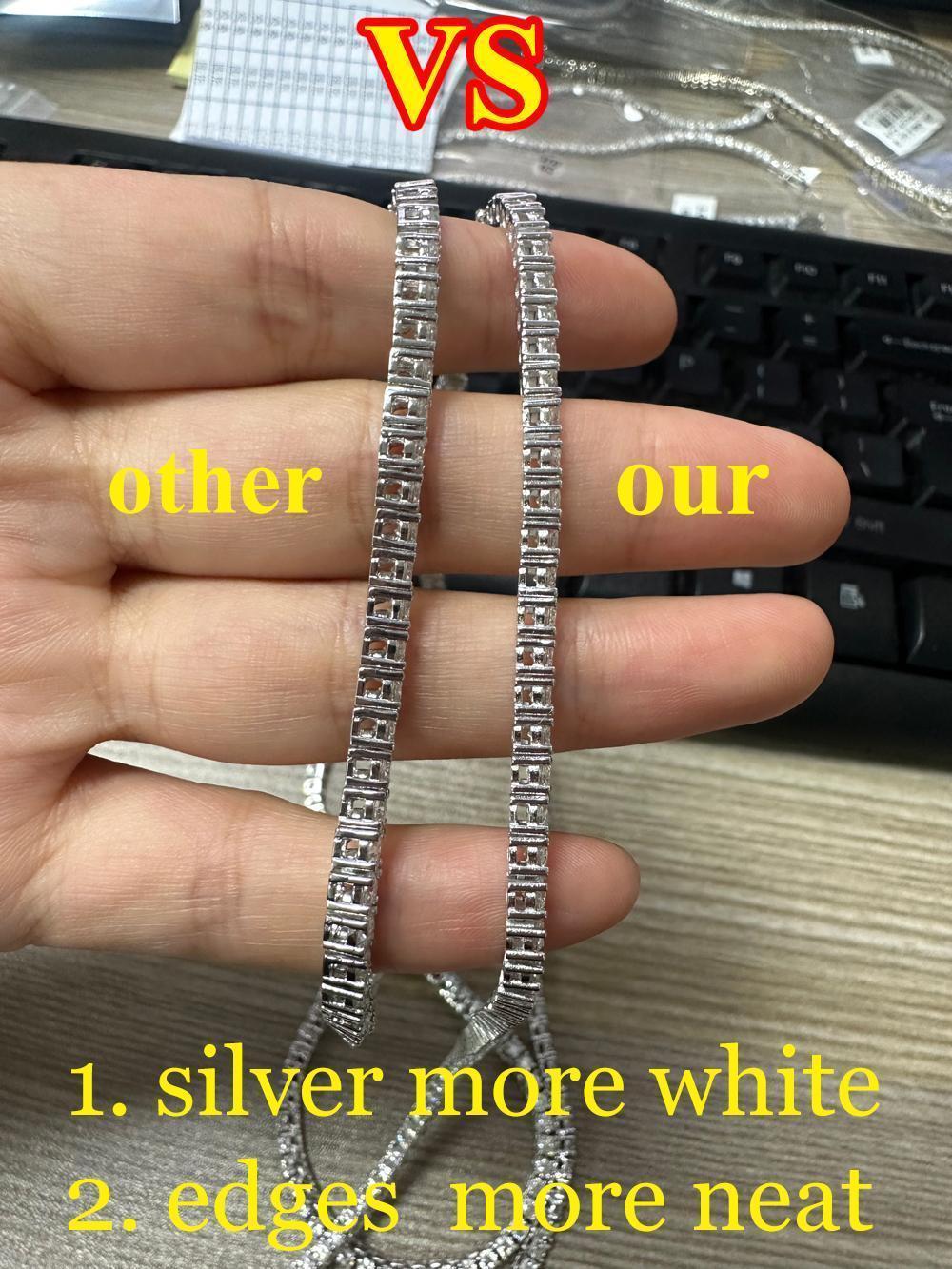 [Big Factory] Unisex Moissanite Tennis Chain For Women Original 925 Sterling Silver Gold Man Moissanite Bracelet Chain Hip hop