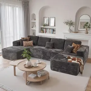 ModMood compress  sofa Sectional with Corduroy Cloud Modular Couch (133x70") - No Assembly + Chaise, Ottoman & 7 Pillows (4L/3S) Free Combination tiktok  shop  fyber  monday soft plush corduroy fluffy memory foam modern Oversize Velvet Sofa