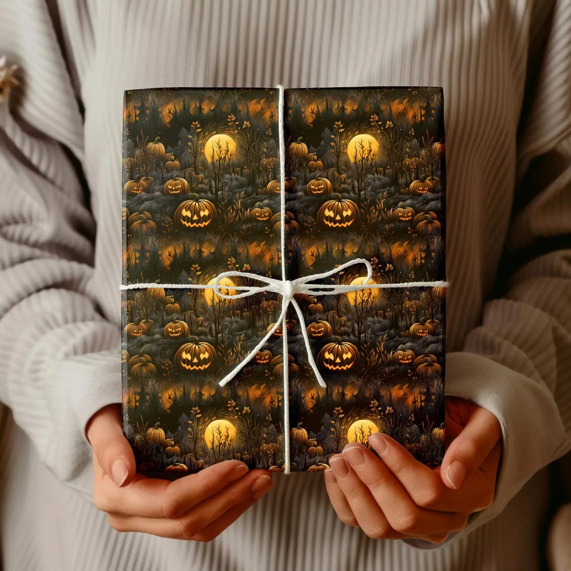Halloween Pumpkin wrapping paper rolls Pumpkin gift wrap Halloween Wrapping paper Halloween Gift Wrap Eco gift wrap Jack o lantern wrap