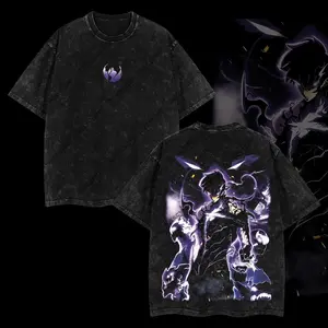 Limited Edition Sung Jin Woo Solo Leveling Retro Vintage Unisex Oversize Anime Manga Acid Washed Heavyweight Cotton T-shirt, Anime Merch, Gift For Anime Fan