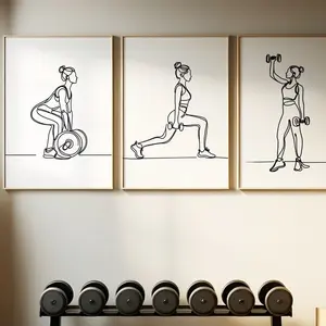 Home Gym Print Set - 3 Gym Prints Line Drawing Design Fitness Girl Poster Women Athlete Gymnasium Artwork Weightlifting Gift #252