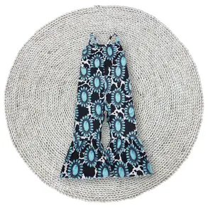 Baby Girls Western Cowgirls Turquoise Ruffle Tunic Bell Bottom Pants Toddler Straps Jumpsuits