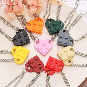 Building Block Couple Necklace Pendant Set – Includes 2 Matching Necklaces – Perfect Gift for BFFs, Couples, Valentine's Day, Anniversaries, or Special Occasions – Fun and Unique Jewelry for Him and Her