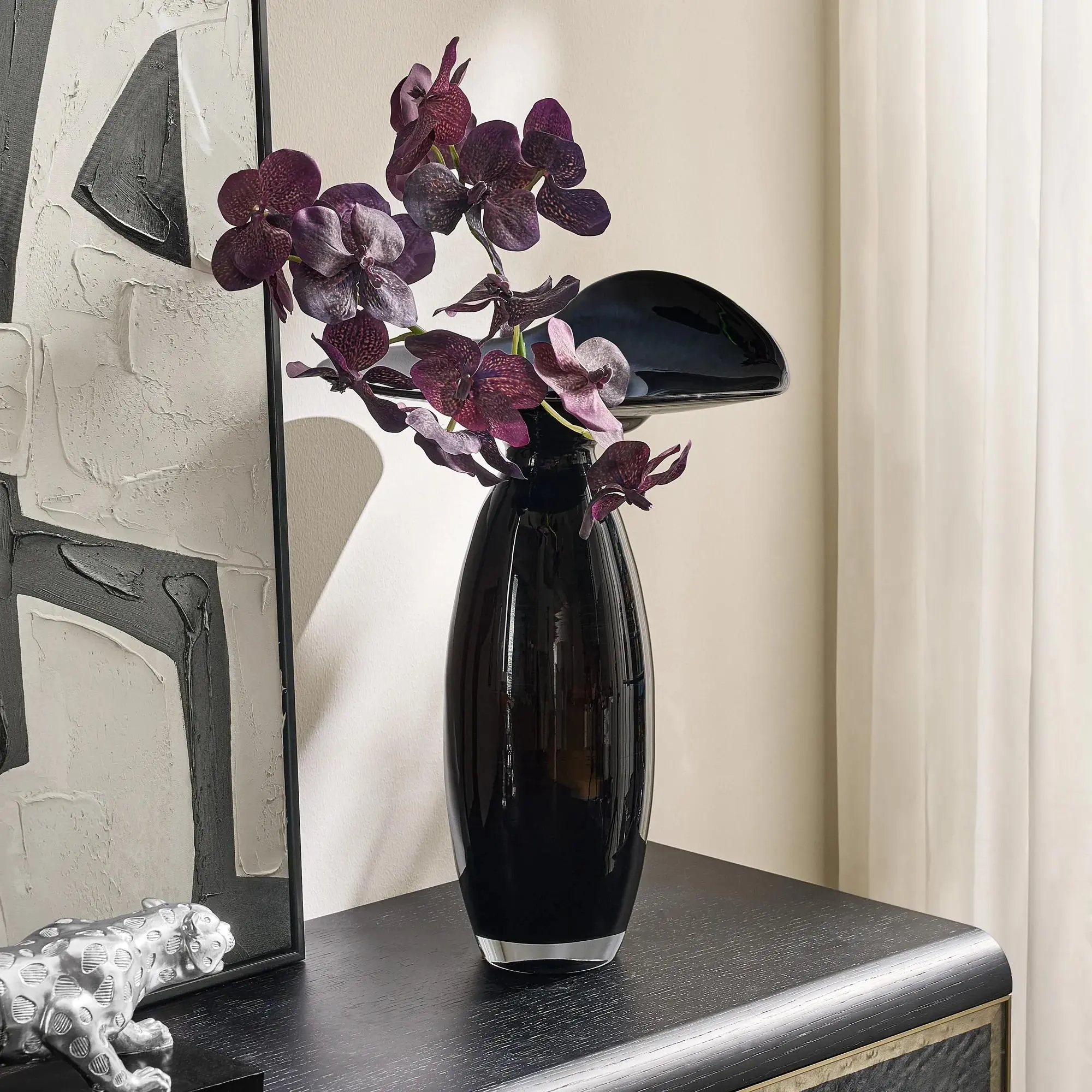 Z Gallerie Folia Glossy Luminous Decorative Standing Glass Vase, Home Decor Accent for Living Room Tabletop Display