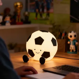 Football Shaped Night Light, Rechargeable 3-Level Dimmable Silicone Squishy Night Light, Funny Office Desk and Bedroom Decor, Birthday Gift #GLOBAL PICKS  Soccer match essential atmosphere lights