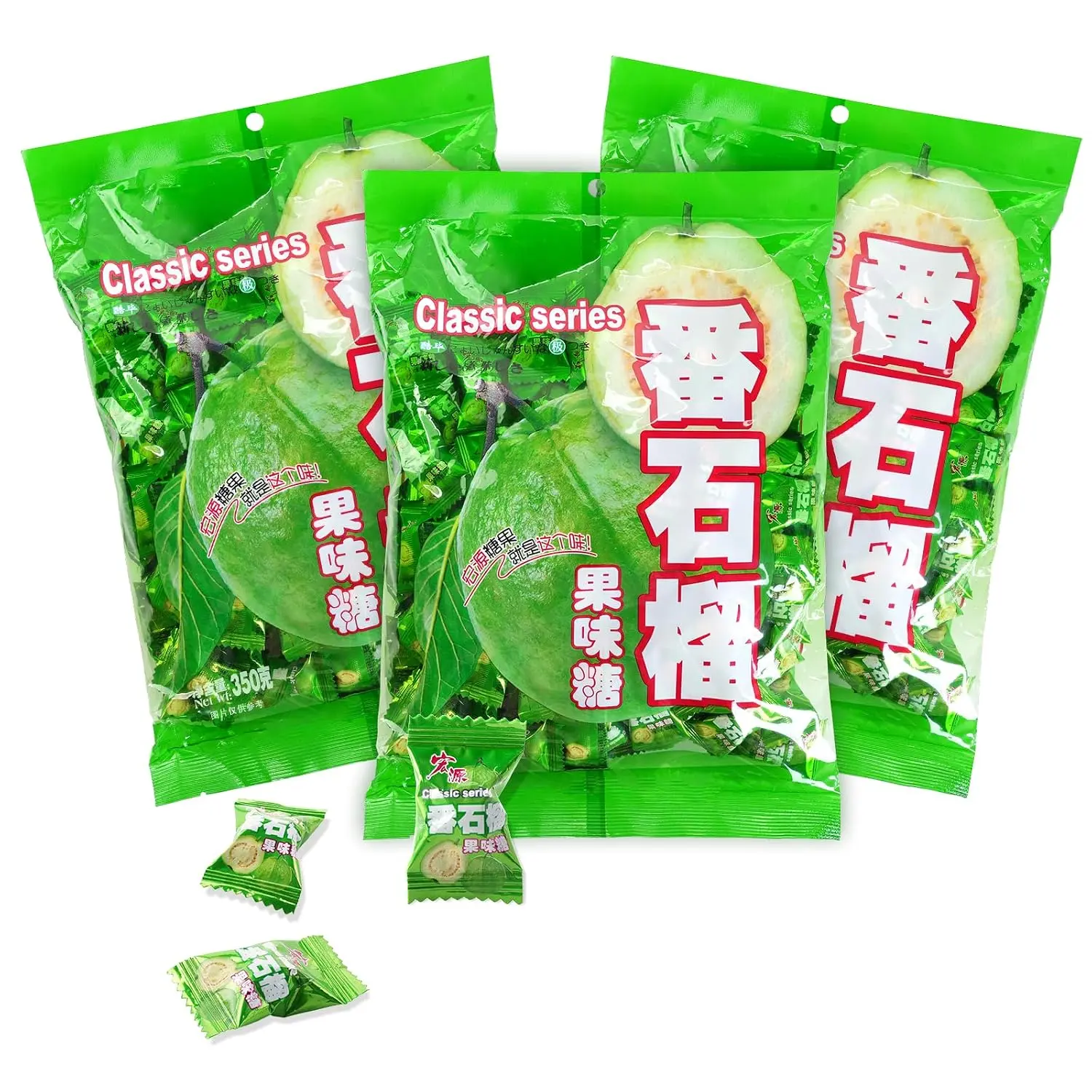 Guava Bonbon, Asian Fruit Hard Candy, Sweet & Tangy Tropical Flavor, Individually Wrapped for Sharing & Snacking (12.3 oz, Pack of 3)