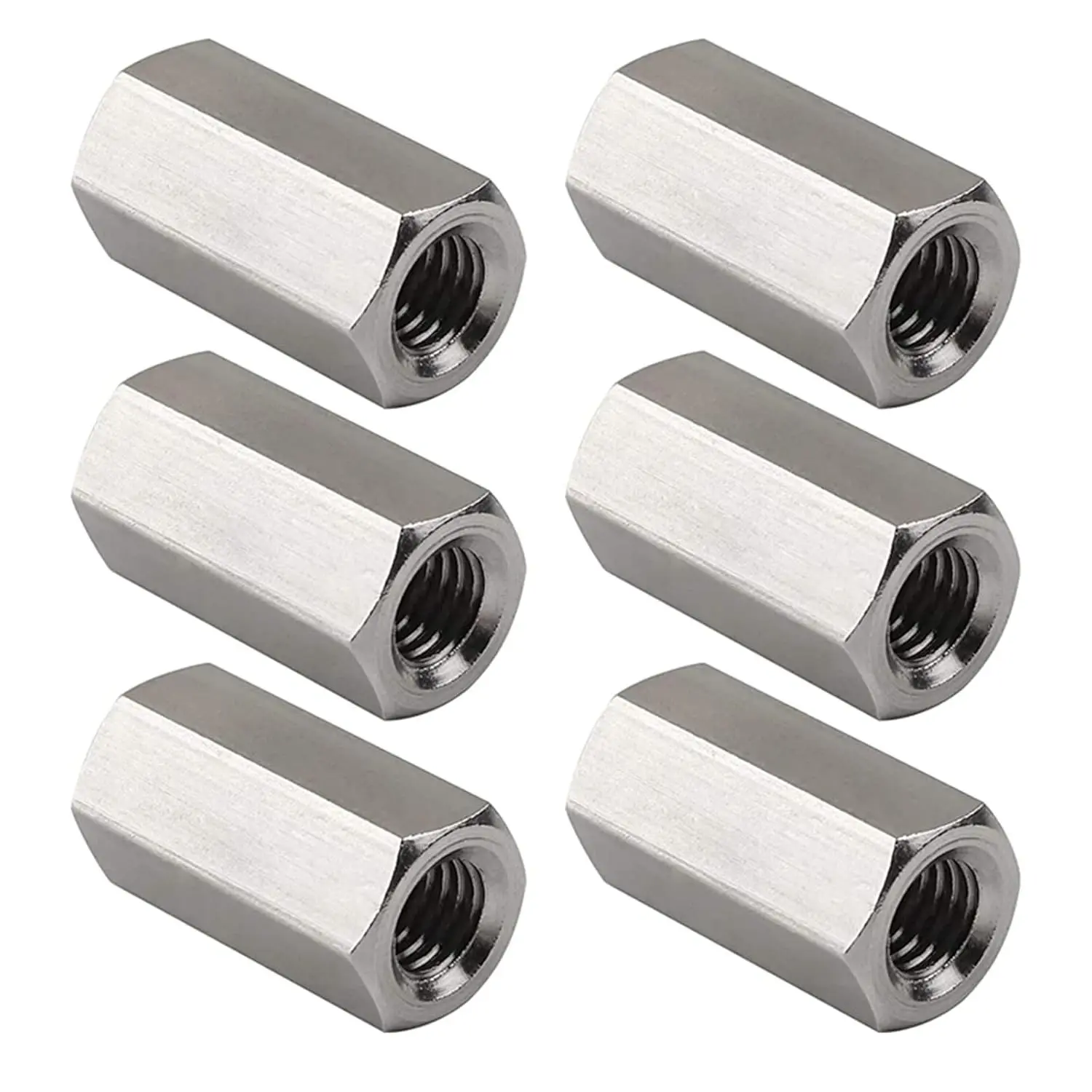 Pack of 6 M8 X 1.25-Pitch 40 mm Length Metric Hex Coupling Nut 304 Stainless Steel Rod Coupling Nuts