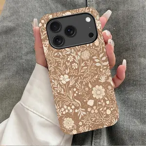 Retro brown and white floral vine design, durable, shock-absorbing, glossy 2-in-1 phone case, compatible with iPhone 17, 16, 15, 14, 13, 12, 11, X, Samsung and other models. Makes a great holiday gift for friends or family.