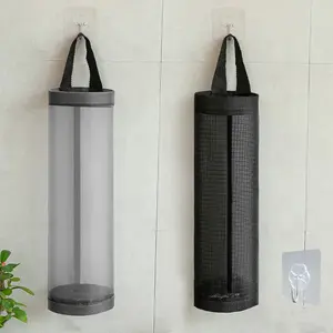 2Pcs Plastic Bag Holder Nylon Mesh Grocery Bag Holder Hanging Storage Bag Dispenser Reusable Trash Bag Organizer for Home & Kitchen