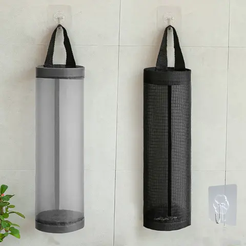 2Pcs Plastic Bag Holder Nylon Mesh Grocery Bag Holder Hanging Storage Bag Dispenser Reusable Trash Bag Organizer for Home & Kitchen Home Supplies