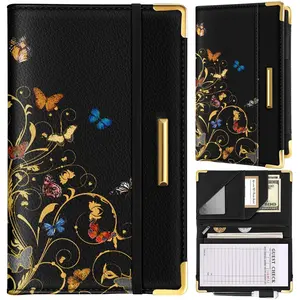 Server Book for Waitress Cute Serving Books with Zipper Pocket Accessories Leather Server Check Book Restaurant Waiter Server Booklet Organizer Ticket Book Holder Black Butterfly