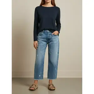 Women’s loose-fit cropped denim jeans, casual straight-leg pants, all-season wear, bottoms perfect for dating and outdoor activities