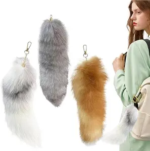 Ultra Realistic Fox Tail Keychain - Luxury Faux Fur Cosplay Accessory with Adjustable Hook, Kawaii Gothic Bag Charm for Anime Conventions & Festival Rave