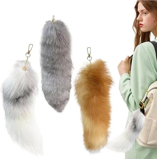 HOLDNEAR Ultra Realistic Fox Tail Keychain - 40cm Luxury Faux Fur Stylish Trendy Cute Kawaii Look Cosplay Accessory, Adjustable Hook, Multiple Uses Gothic Bag Charm for Anime Conventions & Festival Rave, Stylish Keychain, Trendy Cute Keychain