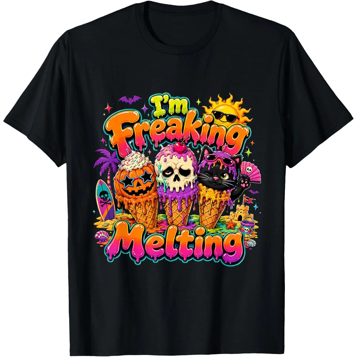 Graphic T-Shirt for Women, Vintage Distressed Cotton Top with Funny 'I'm Freaking Melting' Spooky Summer Zombie Print