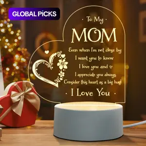 “To My Mom” Design Heart-Shaped Acrylic Night Light, Decorative Ambient Light for Bedroom and Living Room Home Décor, Valentine's Day Gift Idea, Bedroom LED Light