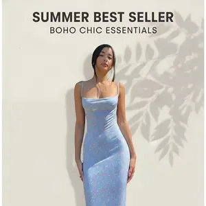Women's Ditsy Floral Print Backless Sleeveless Cami Spaghetti Strap Dress, Summer Clothes Women, Boho Style Womenswear Maxi Dress for Summer Holiday Vacation Party, Ladies Dress for Beach, Summer Outfits, Casual Wear, Bohemian, Boho Fashion Dress